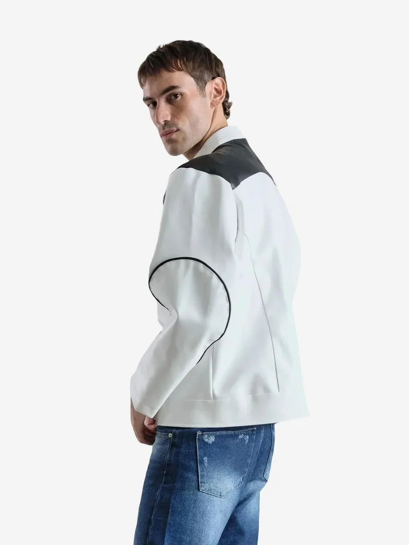 Giesto White GIESTO Full-Zip Biker Jacket for Men | Best Price UAE